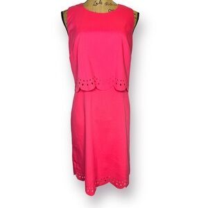 Ann Taylor LOFT Size 8 Coral Pink Laser Cut Out Scallop Tiered Sleeveless Dress